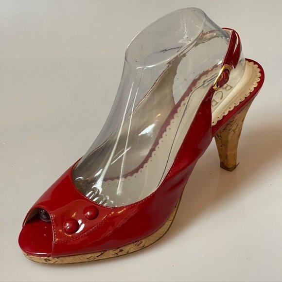 BCBG Paris Shoes Heels HALONA Patent Peep-Toe Slingback Red Women's Size 9B - Picture 6 of 12